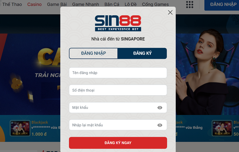 Tạo tài khoản xóc đĩa SIN88